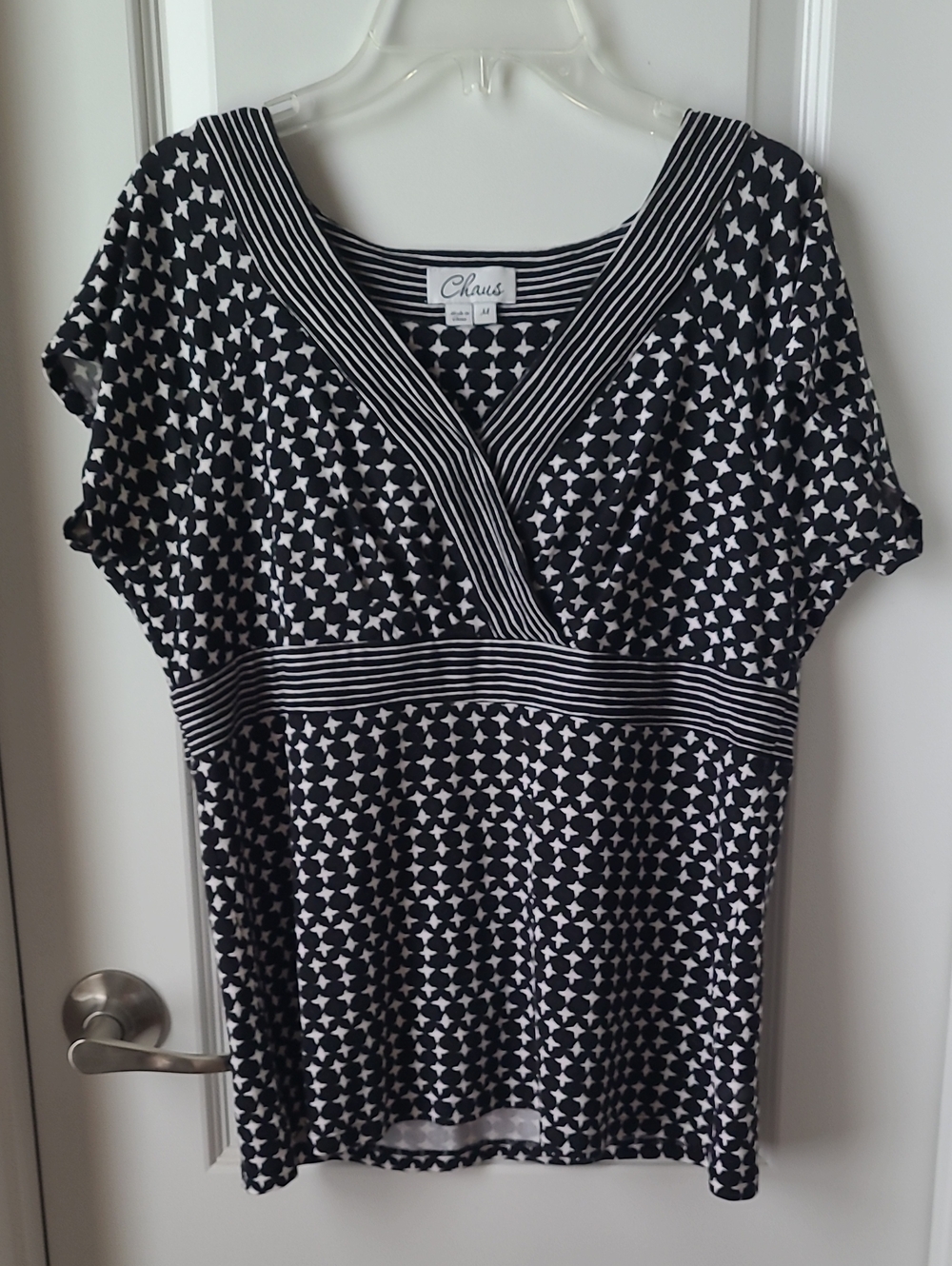 Chaus Black & White V-Neck Geometric Midi Dress